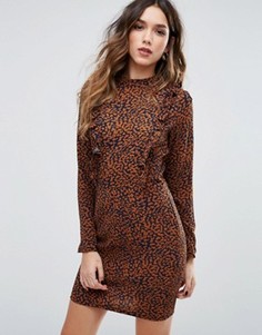 Платье мини с леопардовым принтом и оборками Missguided - Кремовый