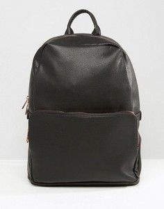 Черный рюкзак из искусственной кожи с золотисто-розовой молнией ASOS - Черный