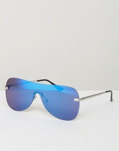 Солнцезащитные очки-маска в стиле ретро с синими стеклами ASOS - Серебряный