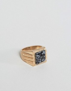 Золотистое кольцо-печатка с серым мраморным камнем ASOS - Золотой