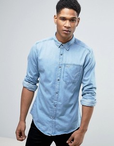 Узкая джинсовая рубашка с нагрудным карманом Esprit - Синий