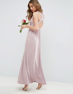 Платье макси с драпировкой и перекрестом на спине ASOS WEDDING - Бежевый