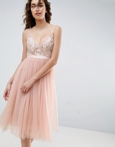 Тюлевое платье миди с вышивкой Needle and Thread - Розовый
