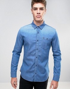 Эластичная джинсовая рубашка классического кроя цвета индиго Hilfiger Denim - Синий