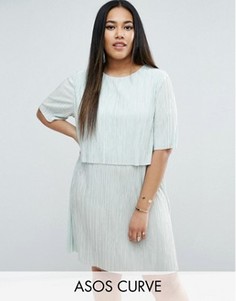 Двухслойное плиссированное платье-футболка ASOS CURVE - Зеленый