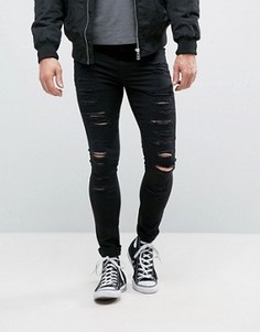 Черные рваные супероблегающие джинсы New Look - Черный