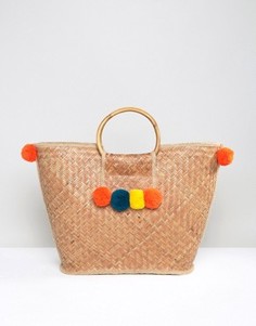 Соломенная сумка с помпонами Glamorous - Мульти