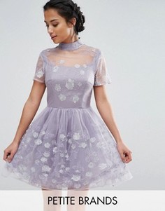 Короткое приталенное платье для выпускного из сетки с цветочной вышивкой Chi Chi London Petite - Фиолетовый