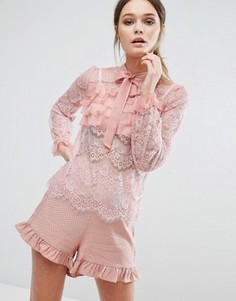 Кружевная юбка с оборками True Decadence - Розовый