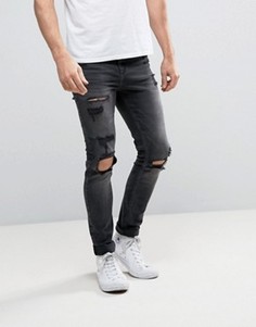 Черные рваные джинсы скинни New Look - Черный