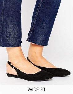 Туфли для широкой стопы из искусственной замши с ремешком через пятку New Look - Черный