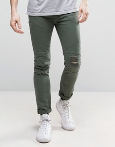Байкерские джинсы с рваными коленями Religion - Зеленый