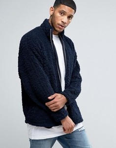 Темно-синяя oversize-куртка из искусственного меха ASOS - Темно-синий