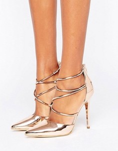 Золотисто-розовые туфли на высоком каблуке с перекрестными ремешками Office Spears - Золотой