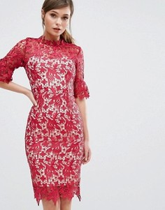 Кружевное платье-футляр с рукавами клеш Paper Dolls - Красный
