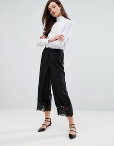Широкие брюки с кружевной кромкой Fashion Union - Черный