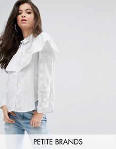 Белая рубашка в полоску с длинными рукавами и оборкой Missguided Petite - Белый