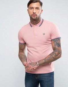 Розовая узкая футболка-поло из пике с двойным кантом Fred Perry - Розовый