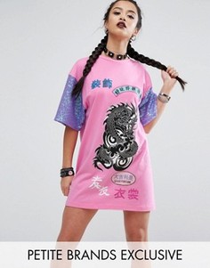 Платье-футболка в стиле oversize с расшитыми пайетками рукавами Jaded London Petite - Розовый