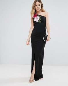Платье макси на одно плечо с разрезом и цветочной аппликацией Jessica Wright - Черный