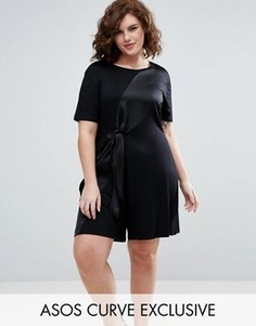 Ромпер из комбинированных тканей с узелком ASOS CURVE - Черный