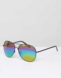 Солнцезащитные очки-авиаторы с радужными линзами New Look - Черный