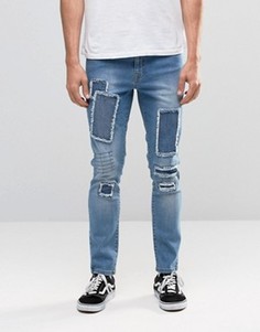 Умеренно выбеленные джинсы с заплатками Brooklyn Supply Co - Синий