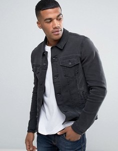Супероблегающая джинсовая куртка выбеленного черного цвета ASOS - Черный
