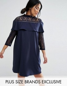 Кружевное цельнокройное платье с рукавами 3/4 Unique 21 Hero - Темно-синий
