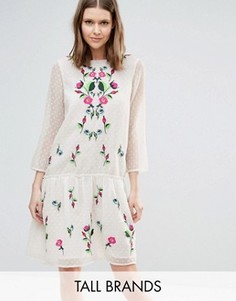 Платье из сеточки в горошек с цветочной вышивкой Y.A.S Tall Molia - Белый
