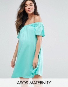 Платье мини для беременных с открытыми плечами ASOS Maternity - Зеленый