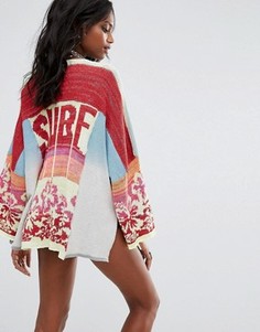 Вязаное кимоно с надписью Surf на спине Free People - Мульти