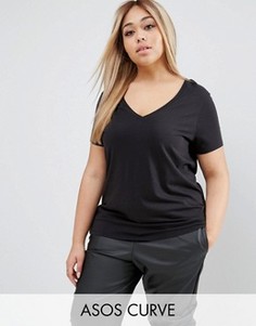 Свободная футболка с V-образным вырезом ASOS CURVE Ultimate - Черный