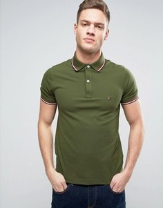 Облегающее зеленое поло из ткани пике Tommy Hilfiger - Зеленый