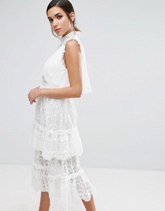 Многослойное платье миди с кружевом Three Floor - Белый