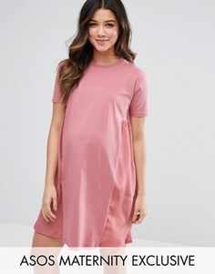 Платье-футболка со вставками по бокам ASOS Maternity - Розовый