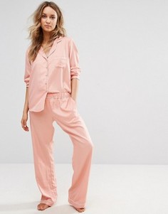 Атласные пижамные штаны с жаккардовым зигзагообразным узором Hunkemoller - Розовый