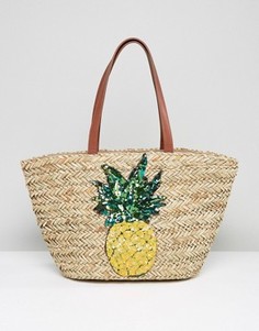 Соломенная пляжная сумка с вышитым ананасом Glamorous - Мульти