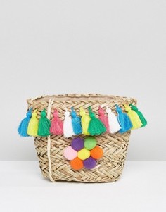 Соломенная сумка через плечо с разноцветными помпонами Glamorous - Мульти