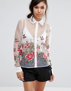 Полупрозрачная рубашка с цветочной вышивкой Fashion Union - Белый