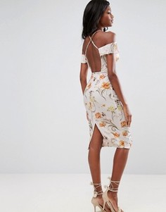 Платье миди с открытыми плечами и цветочным принтом ASOS - Мульти