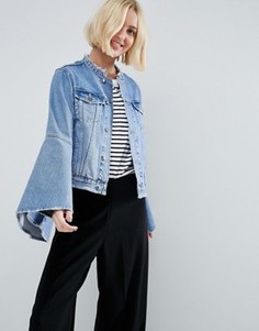 Рваная джинсовая куртка с расклешенными рукавами ASOS - Синий