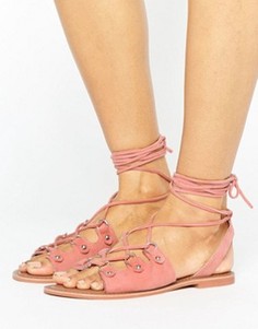 Замшевые сандалии кораллового цвета с завязками Glamorous - Розовый