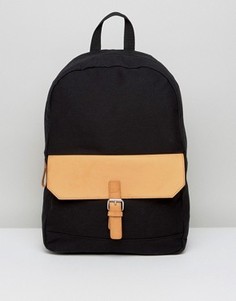 Черный рюкзак с отделкой из светло-коричневой искусственной кожи ASOS - Черный