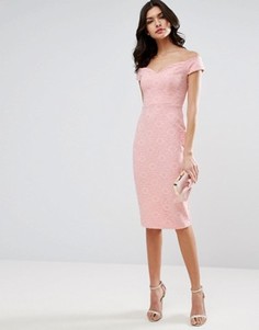 Облегающее кружевное платье миди ASOS - Розовый
