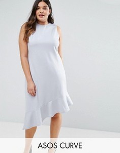 Платье миди с асимметричным краем ASOS CURVE - Серый