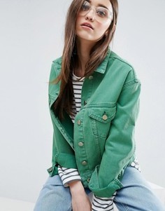 Зеленая укороченная джинсовая куртка с контрастной строчкой ASOS - Зеленый