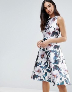Приталенное платье длины миди с цветочным принтом AX Paris - Кремовый