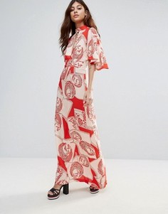Платье макси с рукавами кимоно и принтом в винтажном стиле Liquorish - Красный