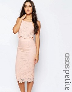 Платье миди из цветочного кружева с фигурными краями ASOS PETITE - Розовый